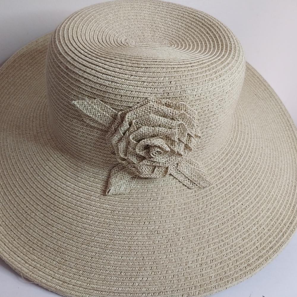 Sun n Sand Women's Wide Brim Straw Sun Hat with Decorative Rose - Cream - Picture 4 of 7